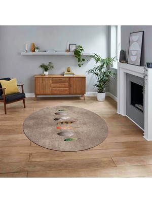 Viyana Home Dijital Baskılı Kaymaz Taban Yıkanabilir Yuvarlak Modern Mutfak Salon Halısı, V-Y-MODERN-115-KAHVE,
