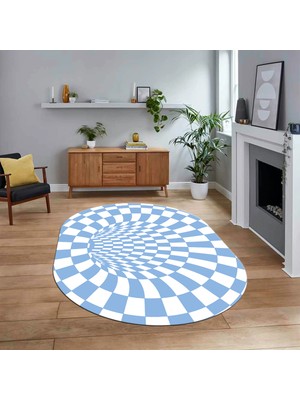 Viyana Home Dijital Baskılı Kaymaz Taban Yıkanabilir Oval Modern Yolluk Salon Halısı, V-O-Modern-78-Mavi,