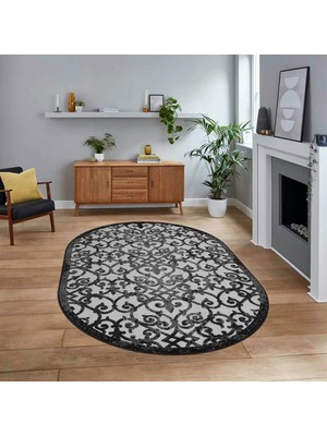 Viyana Home Dijital Baskılı Kaymaz Taban Yıkanabilir Oval Modern Yolluk Salon Halısı, V-O-Modern-32-Gri,