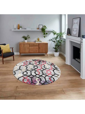 Viyana Home Dijital Baskılı Kaymaz Taban Yıkanabilir Yuvarlak Modern Mutfak Salon Halısı, V-Y-Modern-03-Renkli,