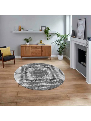 Viyana Home Dijital Baskılı Kaymaz Taban Yıkanabilir Yuvarlak Modern Mutfak Salon Halısı, V-Y-Modern-37-Gri,