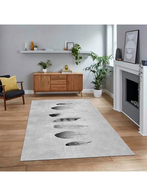 Viyana Home Dijital Baskılı Kaymaz Taban Yıkanabilir Modern Yolluk Mutfak Salon Halısı, V-MODERN-115-GRİ,