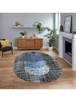 Viyana Home Dijital Baskılı Kaymaz Taban Yıkanabilir Oval Modern Yolluk Salon Halısı, V-O-Modern-01-Antrasit,