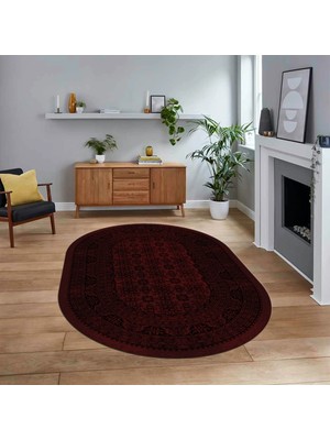 Viyana Home Dijital Baskılı Kaymaz Taban Yıkanabilir Oval Modern Yolluk Salon Halısı, V-O-MODERN-113-BORDO,