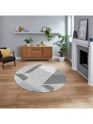 Viyana Home Dijital Baskılı Kaymaz Taban Yıkanabilir Yuvarlak Modern Mutfak Salon Halısı, V-Y-Modern-09-Gri,