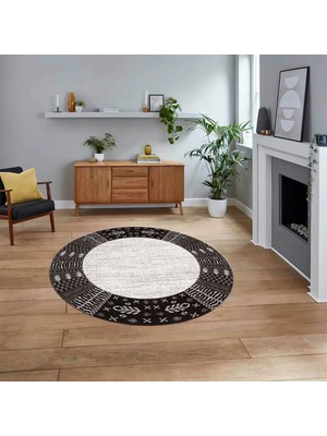 Viyana Home Dijital Baskılı Kaymaz Taban Yıkanabilir Yuvarlak Modern Mutfak Salon Halısı, V-Y-MODERN-119-VİZON,