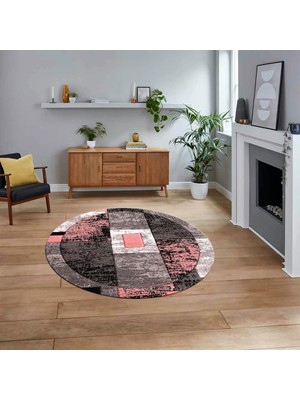 Viyana Home Dijital Baskılı Kaymaz Taban Yıkanabilir Yuvarlak Modern Mutfak Salon Halısı, V-Y-Modern-33-Pembe,