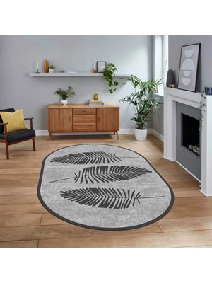 Viyana Home Dijital Baskılı Kaymaz Taban Yıkanabilir Oval Modern Yolluk Salon Halısı, V-O-Modern-41-Gri,