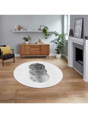 Viyana Home Dijital Baskılı Kaymaz Taban Yıkanabilir Yuvarlak Modern Mutfak Salon Halısı, V-Y-Modern-01-Beyaz,