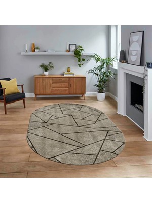Viyana Home Dijital Baskılı Kaymaz Taban Yıkanabilir Oval Modern Yolluk Salon Halısı, V-O-MODERN-117-VİZON,