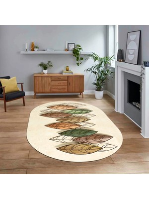 Viyana Home Dijital Baskılı Kaymaz Taban Yıkanabilir Oval Modern Yolluk Salon Halısı, V-O-Modern-08-Krem,