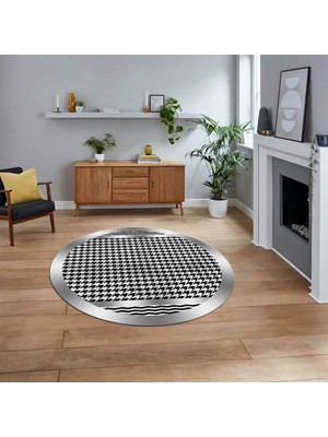 Viyana Home Dijital Baskılı Kaymaz Taban Yıkanabilir Yuvarlak Modern Mutfak Salon Halısı, V-Y-Modern-10-Gri,