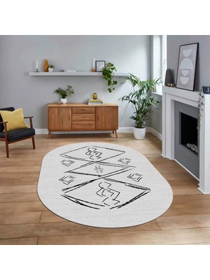 Viyana Home Dijital Baskılı Kaymaz Taban Yıkanabilir Oval Modern Yolluk Salon Halısı, V-O-Modern-59-Gri,