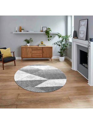 Viyana Home Dijital Baskılı Kaymaz Taban Yıkanabilir Yuvarlak Modern Mutfak Salon Halısı, V-Y-Modern-54-Beyaz,