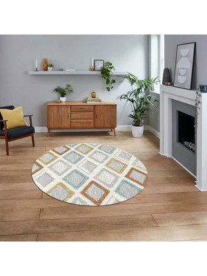 Viyana Home Dijital Baskılı Kaymaz Taban Yıkanabilir Yuvarlak Modern Mutfak Salon Halısı, V-Y-Modern-66-Renkli,