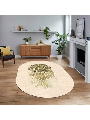 Viyana Home Dijital Baskılı Kaymaz Taban Yıkanabilir Oval Modern Yolluk Salon Halısı, V-O-Modern-01-Krem,