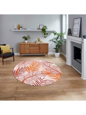 Viyana Home Dijital Baskılı Kaymaz Taban Yıkanabilir Yuvarlak Modern Mutfak Salon Halısı, V-Y-Modern-98-Kırmızı,