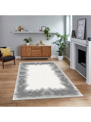 Viyana Home Dijital Baskılı Kaymaz Taban Yıkanabilir Modern Yolluk Mutfak Salon Halısı, V-Modern-48-Gri,