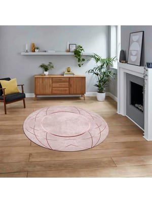 Viyana Home Dijital Baskılı Kaymaz Taban Yıkanabilir Yuvarlak Modern Mutfak Salon Halısı, V-Y-Modern-62-Pembe,