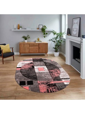 Viyana Home Dijital Baskılı Kaymaz Taban Yıkanabilir Oval Modern Yolluk Salon Halısı, V-O-Modern-33-Pembe,