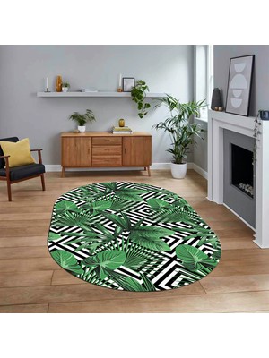 Viyana Home Dijital Baskılı Kaymaz Taban Yıkanabilir Oval Modern Yolluk Salon Halısı, V-O-MODERN-100-YEŞİL,
