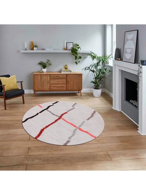 Viyana Home Dijital Baskılı Kaymaz Taban Yıkanabilir Yuvarlak Modern Mutfak Salon Halısı, V-Y-Modern-73-Pembe,