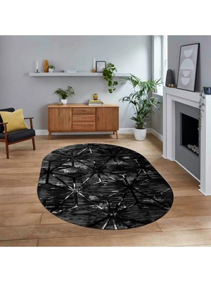 Viyana Home Dijital Baskılı Kaymaz Taban Yıkanabilir Oval Modern Yolluk Salon Halısı, V-O-Modern-39-Antrasit,