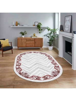 Viyana Home Dijital Baskılı Kaymaz Taban Yıkanabilir Oval Modern Yolluk Salon Halısı, V-O-Modern-49-Pembe,