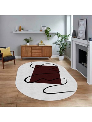 Viyana Home Dijital Baskılı Kaymaz Taban Yıkanabilir Oval Modern Yolluk Salon Halısı, V-O-Modern-61-Bordo,