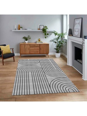 Viyana Home Dijital Baskılı Kaymaz Taban Yıkanabilir Modern Yolluk Mutfak Salon Halısı, V-MODERN-110-GRİ,