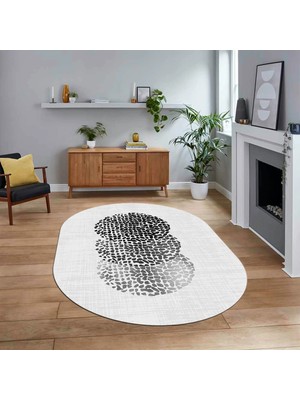 Viyana Home Dijital Baskılı Kaymaz Taban Yıkanabilir Oval Modern Yolluk Salon Halısı, V-O-Modern-01-Beyaz,