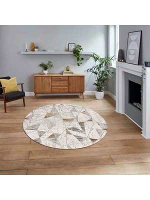 Viyana Home Dijital Baskılı Kaymaz Taban Yıkanabilir Yuvarlak Modern Mutfak Salon Halısı, V-Y-Modern-82-Kahve,