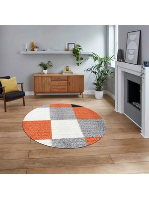 Viyana Home Dijital Baskılı Kaymaz Taban Yıkanabilir Yuvarlak Modern Mutfak Salon Halısı, V-Y-Modern-53-Turuncu,