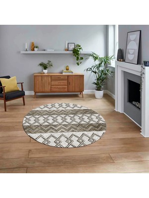 Viyana Home Dijital Baskılı Kaymaz Taban Yıkanabilir Yuvarlak Modern Mutfak Salon Halısı, V-Y-Modern-56-Vizon,