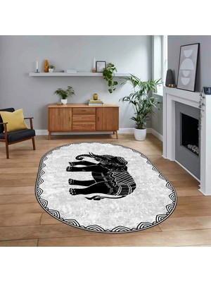 Viyana Home Dijital Baskılı Kaymaz Taban Yıkanabilir Oval Modern Yolluk Salon Halısı, V-O-MODERN-101-GRİ,