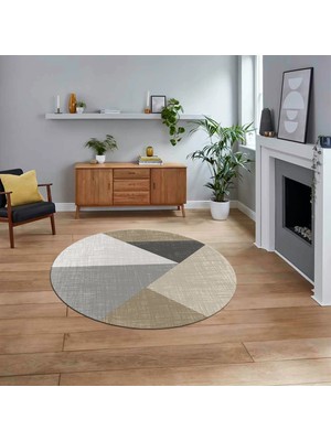 Viyana Home Dijital Baskılı Kaymaz Taban Yıkanabilir Yuvarlak Modern Mutfak Salon Halısı, V-Y-Modern-38-Kahve,