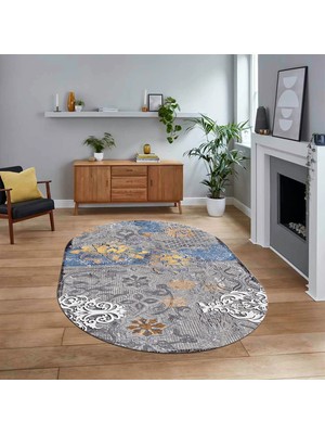 Viyana Home Dijital Baskılı Kaymaz Taban Yıkanabilir Oval Modern Yolluk Salon Halısı, V-O-Modern-15-Renkli,