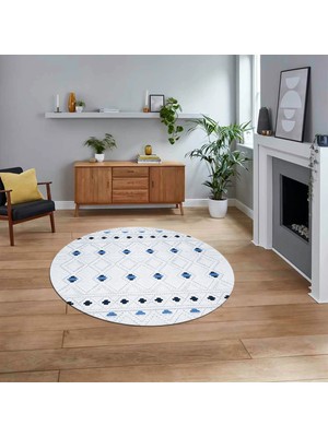 Viyana Home Dijital Baskılı Kaymaz Taban Yıkanabilir Yuvarlak Modern Mutfak Salon Halısı, V-Y-Modern-65-Mavi,