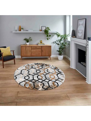 Viyana Home Dijital Baskılı Kaymaz Taban Yıkanabilir Yuvarlak Modern Mutfak Salon Halısı, V-Y-Modern-03-Kahve,