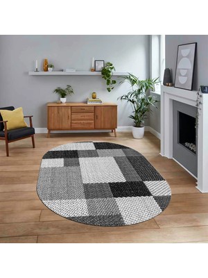 Viyana Home Dijital Baskılı Kaymaz Taban Yıkanabilir Oval Modern Yolluk Salon Halısı, V-O-Modern-77-Gri,