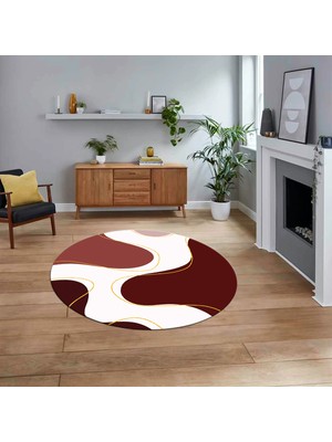 Viyana Home Dijital Baskılı Kaymaz Taban Yıkanabilir Yuvarlak Modern Mutfak Salon Halısı, V-Y-MODERN-120-BORDO,