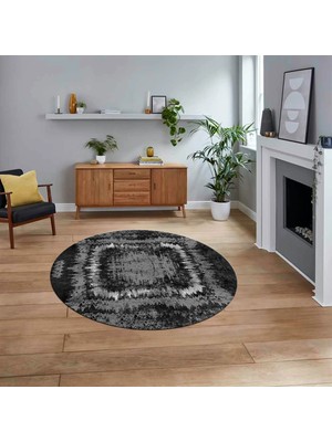 Viyana Home Dijital Baskılı Kaymaz Taban Yıkanabilir Yuvarlak Modern Mutfak Salon Halısı, V-Y-Modern-37-Antrast,