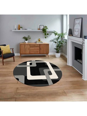 Viyana Home Dijital Baskılı Kaymaz Taban Yıkanabilir Yuvarlak Modern Mutfak Salon Halısı, V-Y-Modern-40-Gri,