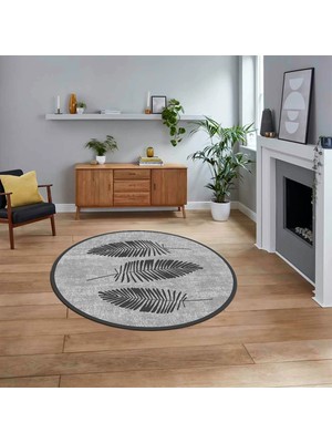 Viyana Home Dijital Baskılı Kaymaz Taban Yıkanabilir Yuvarlak Modern Mutfak Salon Halısı, V-Y-Modern-41-Gri,