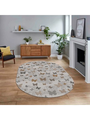 Viyana Home Dijital Baskılı Kaymaz Taban Yıkanabilir Oval Modern Yolluk Salon Halısı, V-O-Modern-51-Kahve,