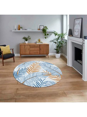 Viyana Home Dijital Baskılı Kaymaz Taban Yıkanabilir Yuvarlak Modern Mutfak Salon Halısı, V-Y-Modern-98-Mavi,