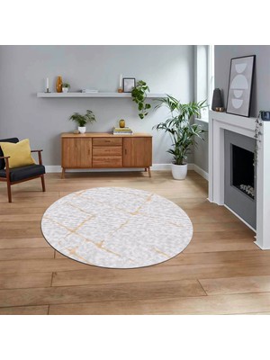 Viyana Home Dijital Baskılı Kaymaz Taban Yıkanabilir Yuvarlak Modern Mutfak Salon Halısı, V-Y-Modern-72-Krem,