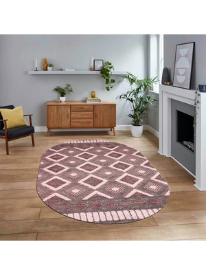 Viyana Home Dijital Baskılı Kaymaz Taban Yıkanabilir Oval Modern Yolluk Salon Halısı, V-O-Modern-69-Bordo,