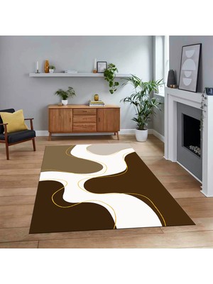 Viyana Home Dijital Baskılı Kaymaz Taban Yıkanabilir Modern Yolluk Mutfak Salon Halısı, V-MODERN-120-KAHVE,