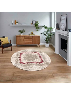 Viyana Home Dijital Baskılı Kaymaz Taban Yıkanabilir Yuvarlak Modern Mutfak Salon Halısı, V-Y-Modern-37-Bordo,